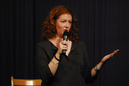 McHale during a university stand-up performance.