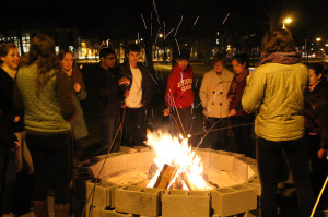 Dickinson students come out for the bonfire