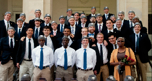 Grey Hats, new and old, pose outside of Bosler Hall.