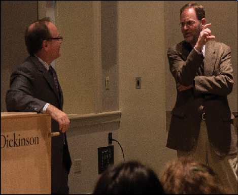 Loren J. Samons II (left) and Brendan J. McConville (right) ended the lecture fielding questions from the audience.