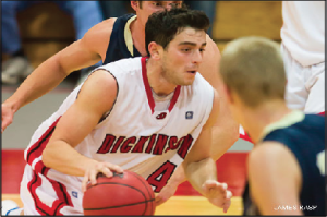 Point guard Adam Honig ’14 led the Red Devils to a 68-63 win at Johns Hopkins on Saturday, Feb. 15. Honig scored 21 points and grabbed 14 rebounds.