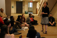 Attendees look on as Associate Professor of Spanish Mariana Past spoke about how the movement influenced her classroom discussions.