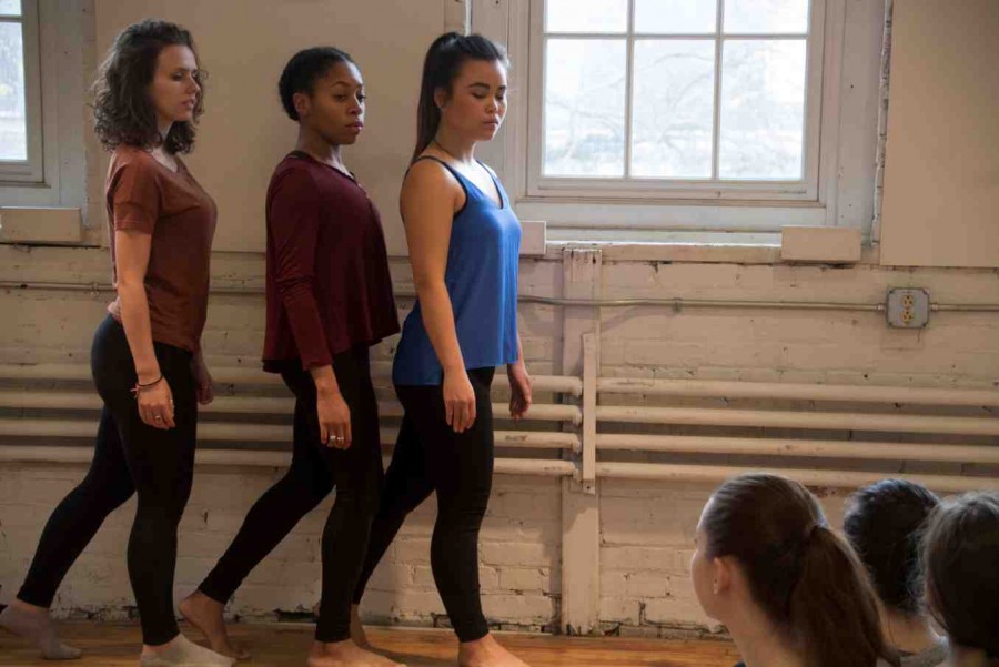 Dancers rehearse choreography for the final Weiss Prize performance entitled Mouthpiece.