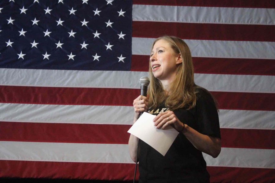 Chelsea Clinton speaking at the Democratic Party Headquarters in Carlisle about women’s rights, gun control, and healthcare.  