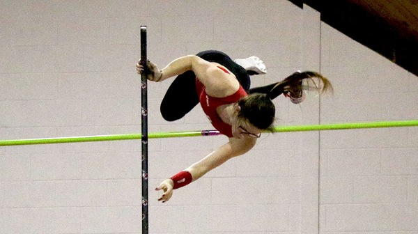 Rikka Olson ’17 vaults her way to a gold medal in the Conference Indoor Championships.   