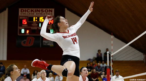 The Dickinson Volleyball team lost to Haverford and split a trip-match, beating Randolph College but falling to Eastern Mennonite University.
